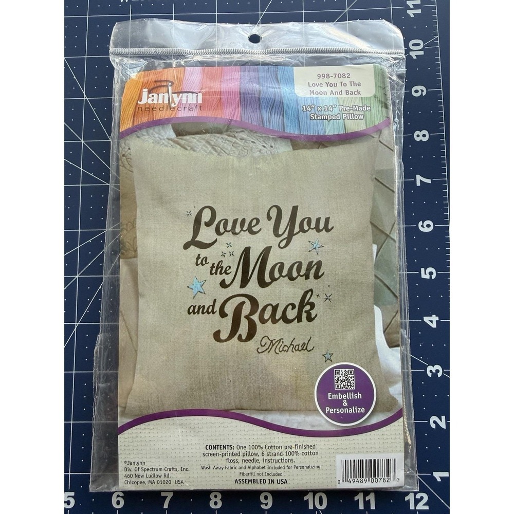 Janlynn Needlecraft Love You To The Moon and Back 14" x 14" Stamped‎ Pillow Kit